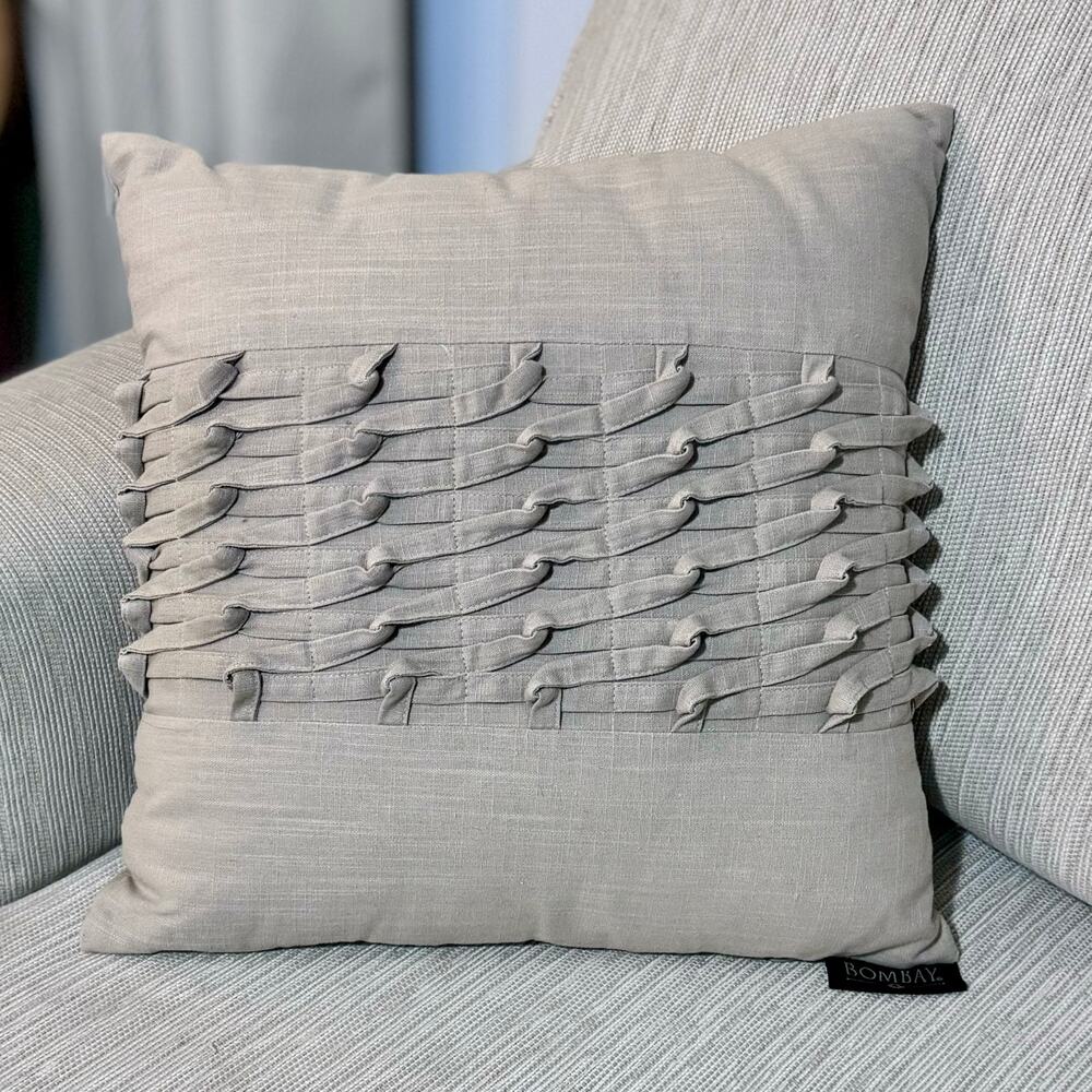 Bombay Company Knotted Detail Throw Pillow Beige 16" Square Cotton Bali‎